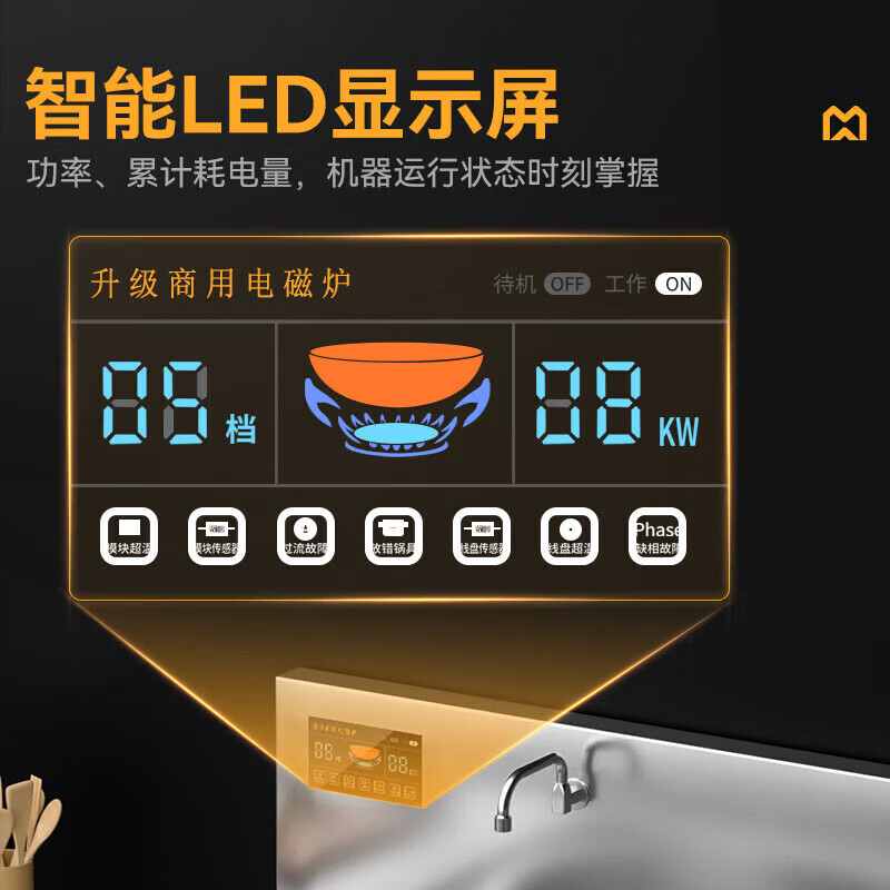 麥大廚百人大鍋灶電灶臺升級款20KW雙頭大型飯店大炒鍋